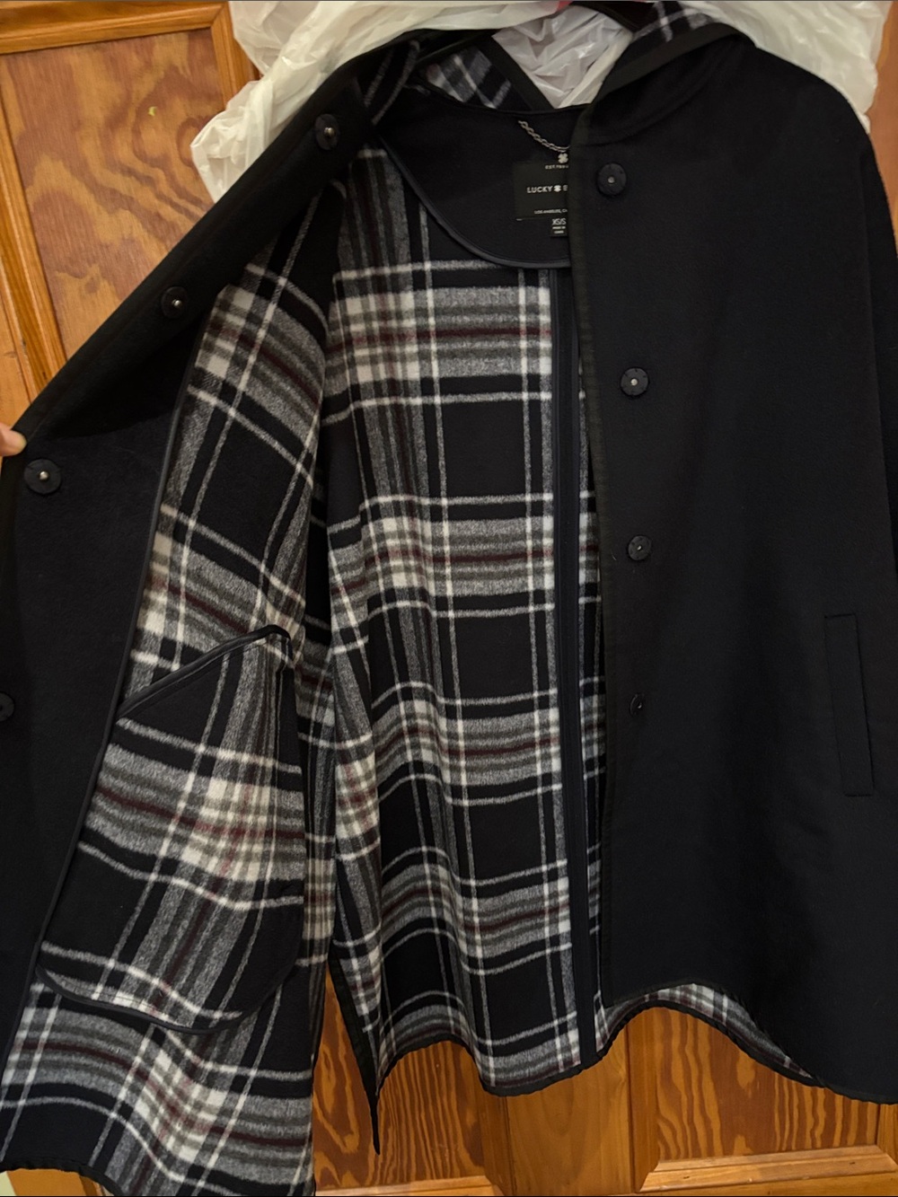 Lucky Brand navy Hooded snap closure Cape - Picture 3 of 5